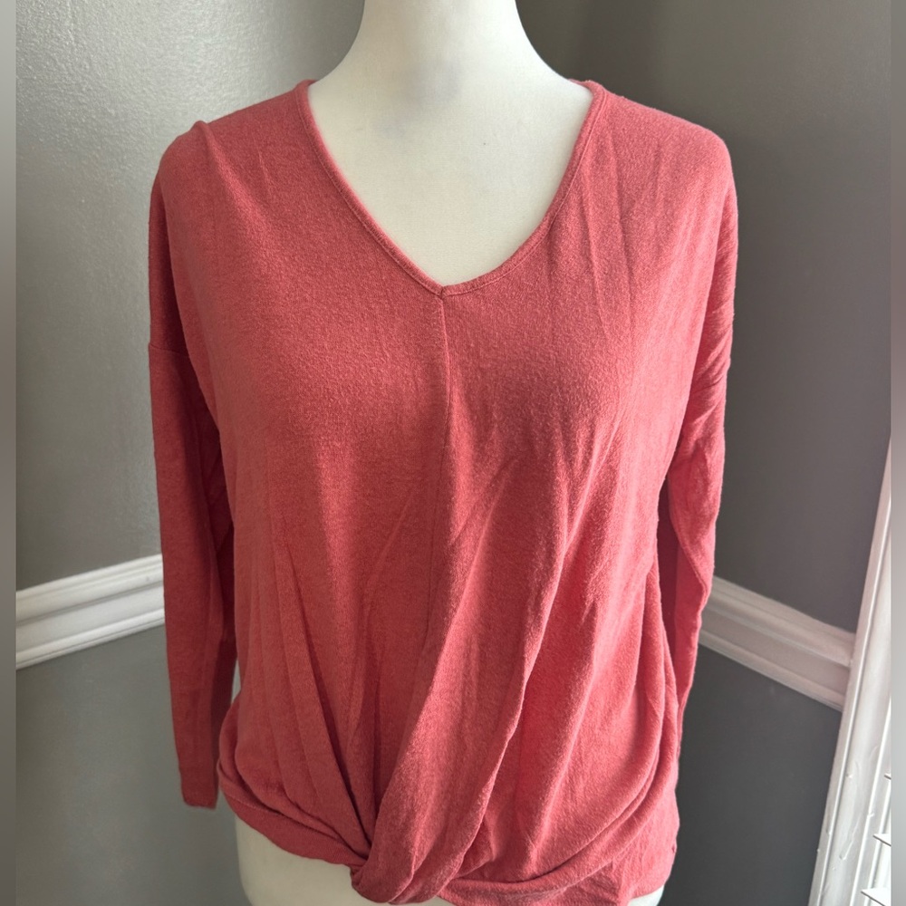 Ann Taylor Loft Coral Neck Pullover Top‎ Blouse Shirt Sweater  Twist Front XXSP